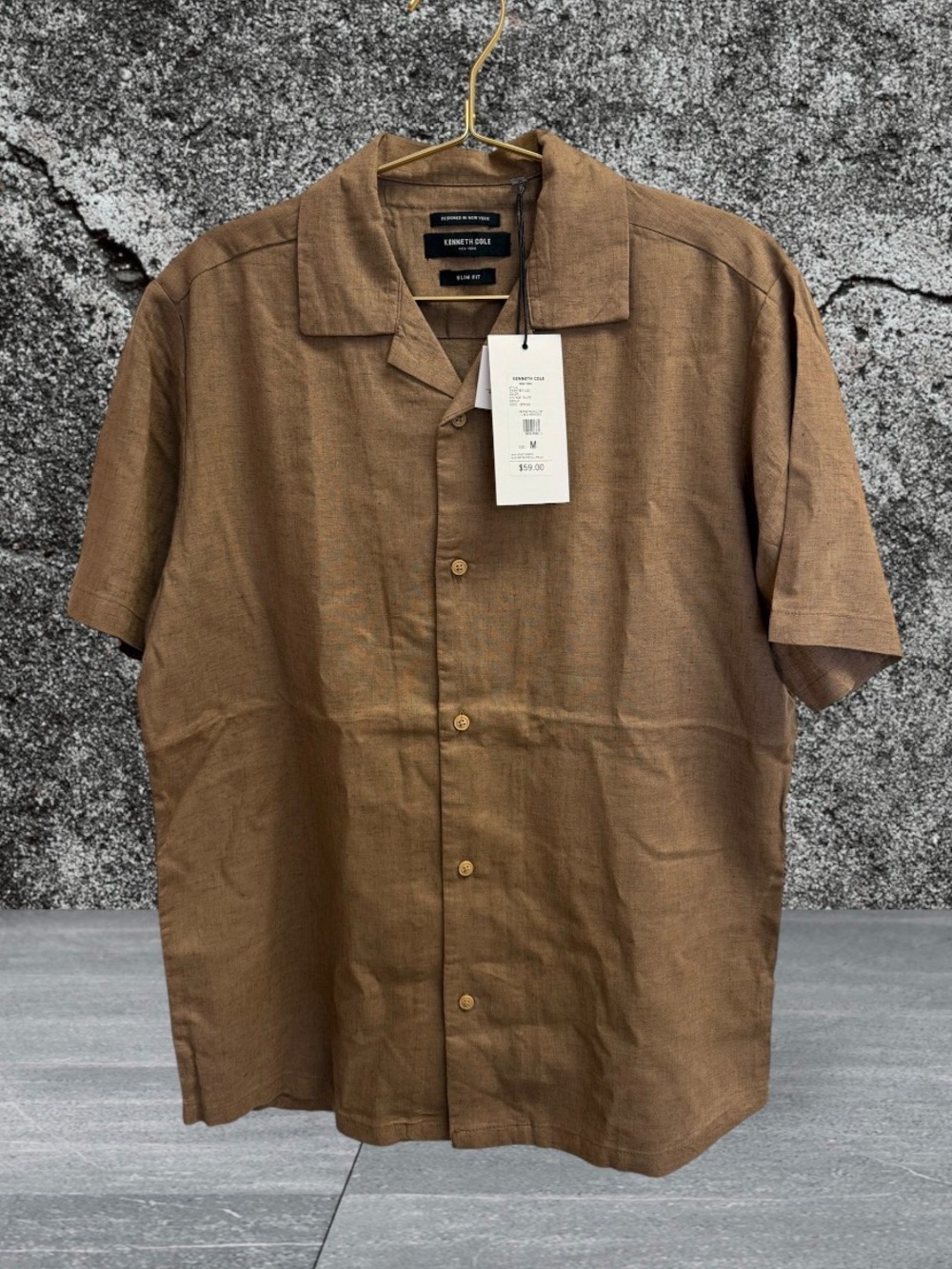 Kenneth Cole New York Brown Short-Sleeve Camp Collar Shirt